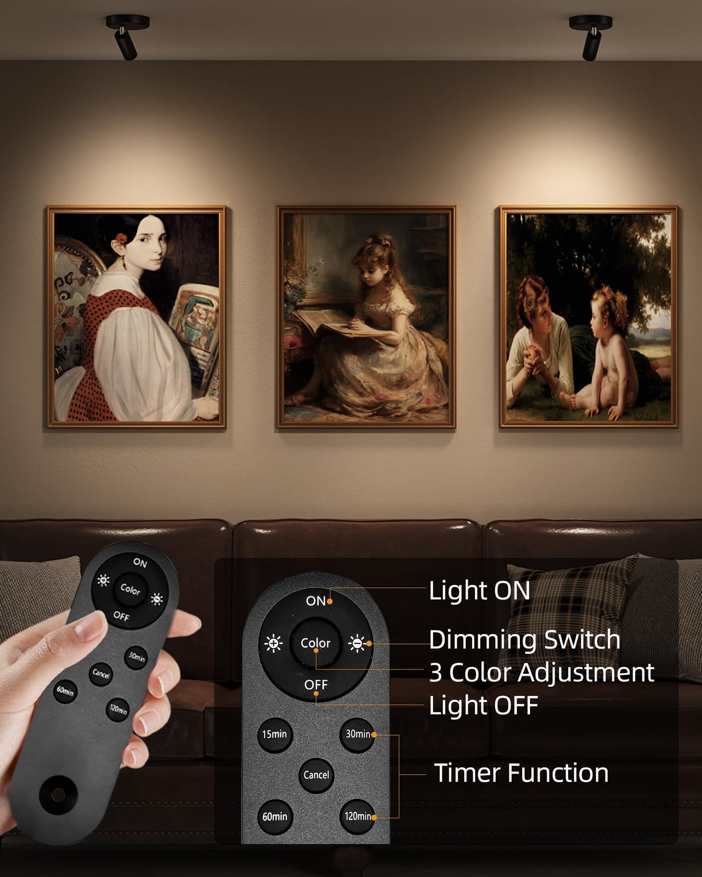 Ezvalo Spotlights Indoor With Remote 5500Mah Rechargeable Picture Lights  Wireless Led Uplighting With Timer&Dimmable  3Cct Mini Plant Spot Lights For discomfort-reducingting Artwork Accent Lighting(4Pack-Black)