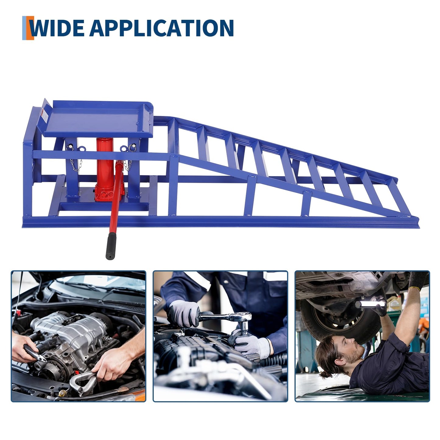 Hydraulic Car Ramps 2 Pack, 11000 LBS/5T Heavy Duty Steel Auto Service Ramps, 9.4"-13.34" High Lift for Truck, Vehicle, SUV, Garage, Oil Changes, Repair & Maintenance