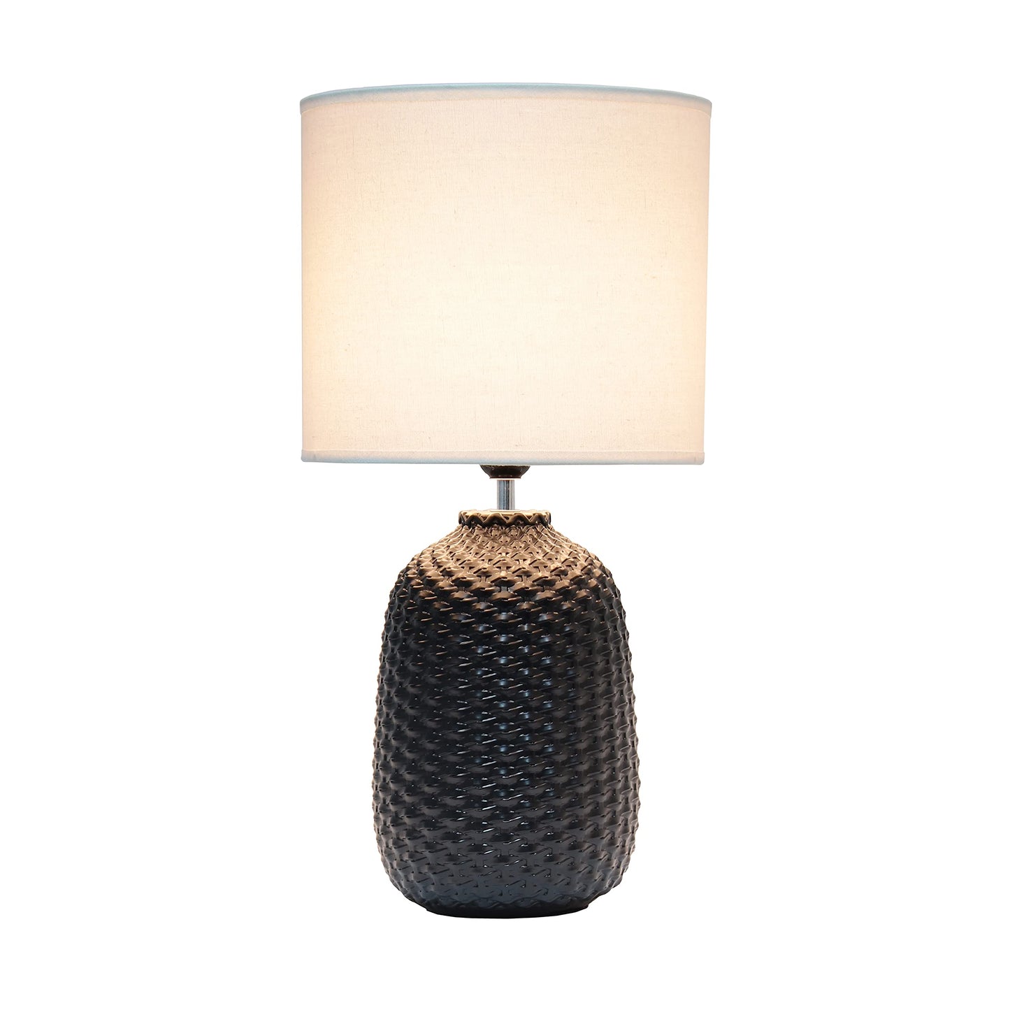 Simple Designs LT1135-BLK Ceramic Bedside Table Desk Lamp, 20.4in Tall, Black with White Fabric Shade