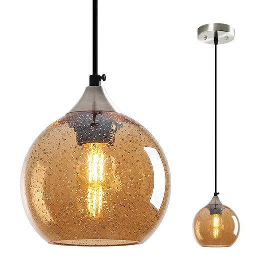 Lbsqj Amber Glass Pendant Lights Kitchen Island Globe Pendant Light Fixtures Modern Pendant Lighting For Bedroom Living Dining Room Light Fixture (5.9 In  1 Pack)