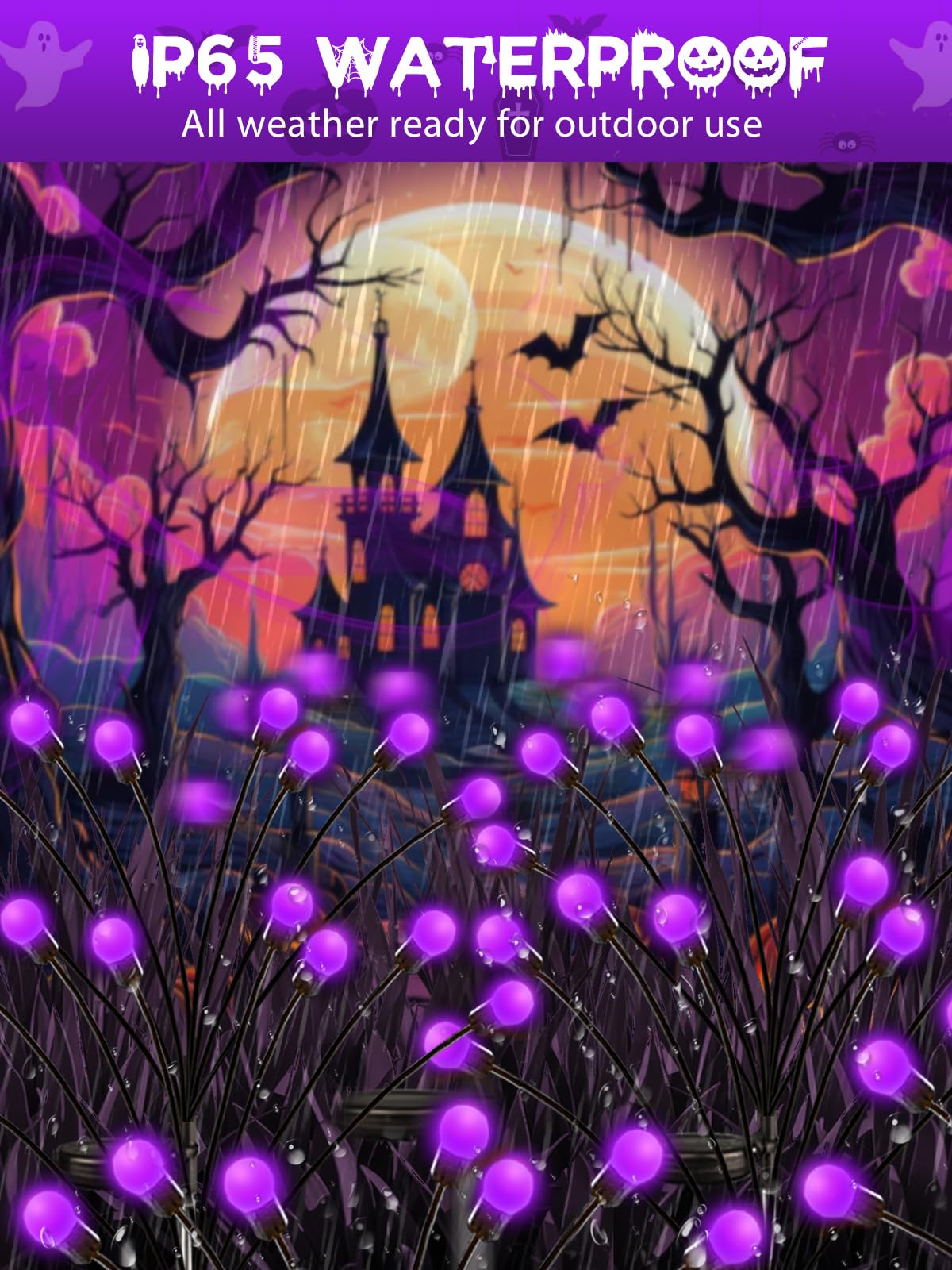 Albelt Halloween Decorations Outdoor  6 Pack Solar Firefly Lights Outdoor  48 Led Solar Halloween Lights  Waterproof Swaying Garden Light (Sway By Wind) For Outside Yard Pathway Decor (Purple)