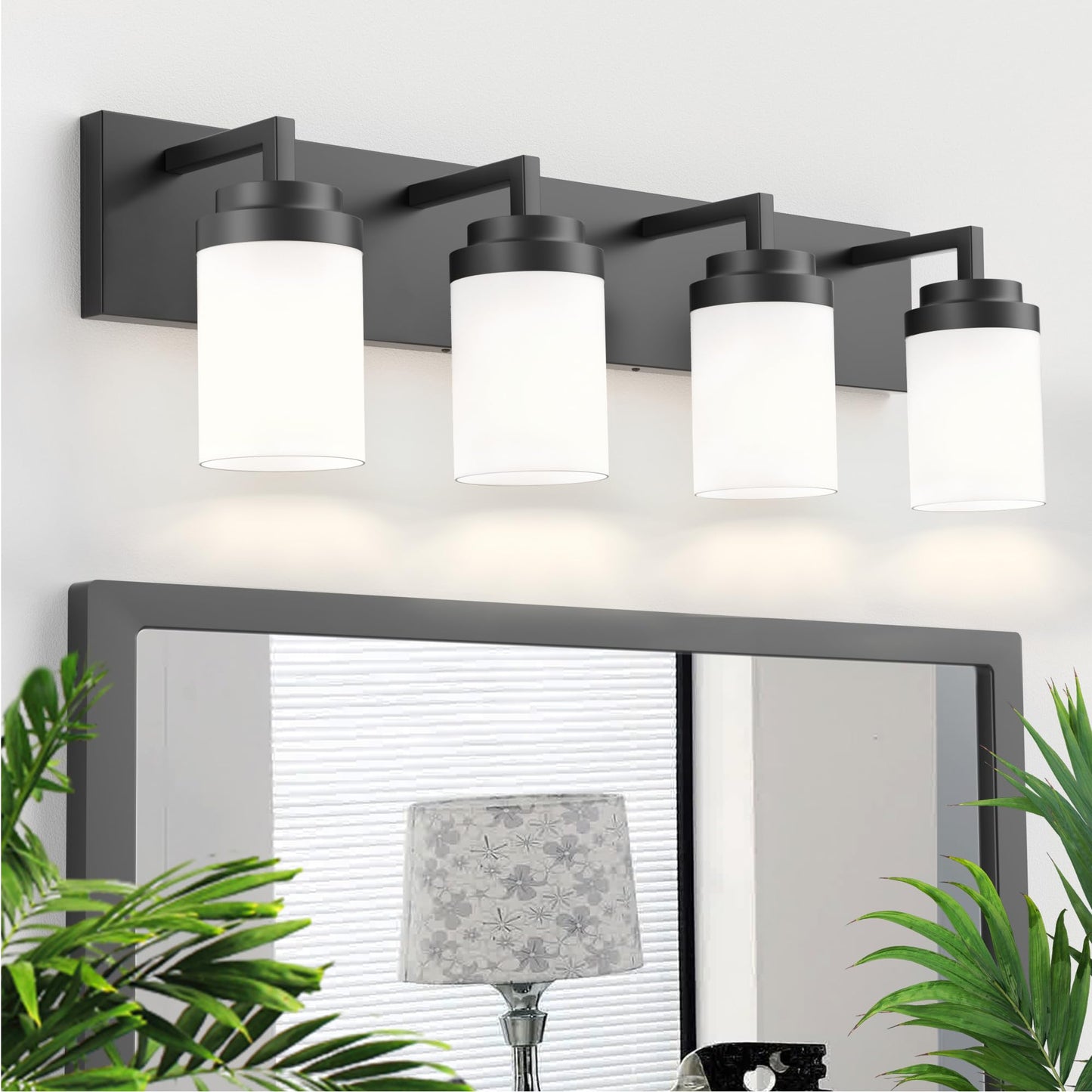 Espird Bathroom Vanity Light  4 Light Matte Black Vanity Light With White Matte Glass Shade  30In Farmhouse Wall Light  Lighting Fixtures Over Mirror For Bathroom