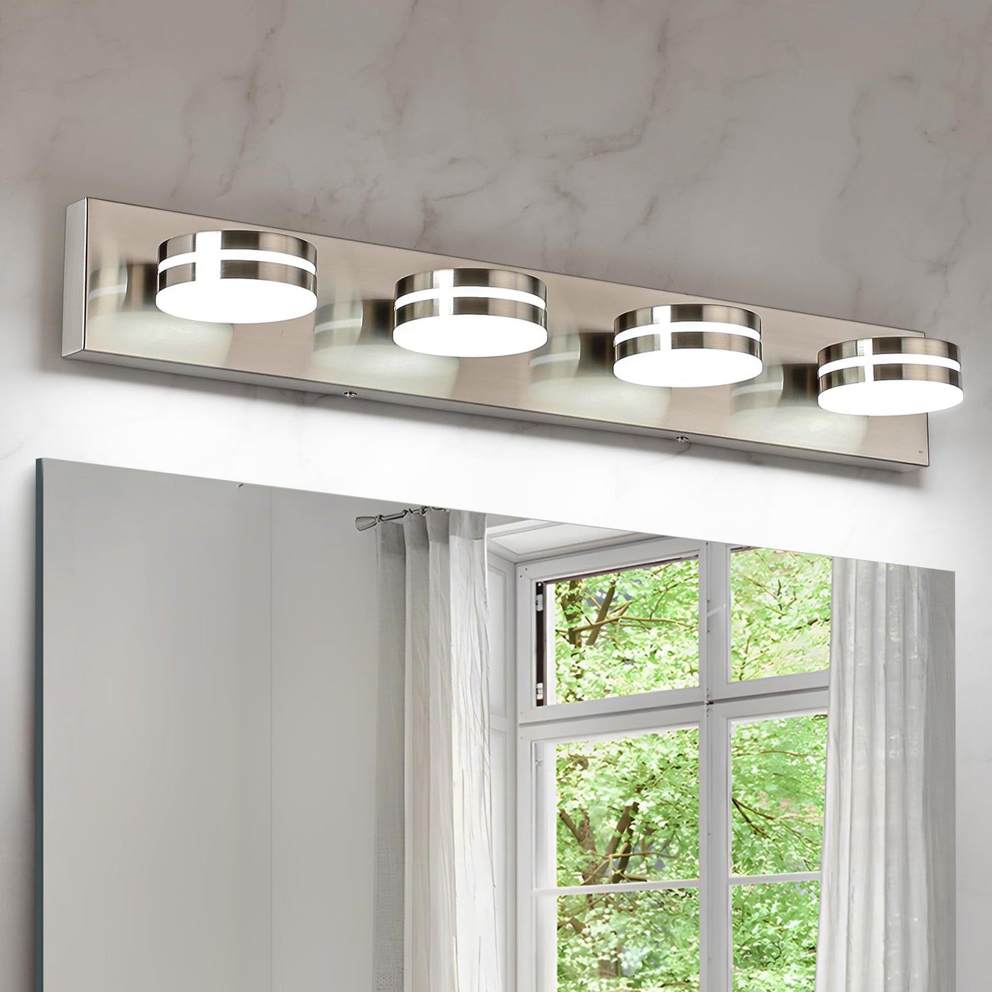 Bicrink Brushed Nickel Vanity Lights For Bathroom  4-Light Bathroom Light Fixtures Over Mirror  Led Dimmable Bath Lighting Fixture  Modern Wall Mounted Lighting Fixture