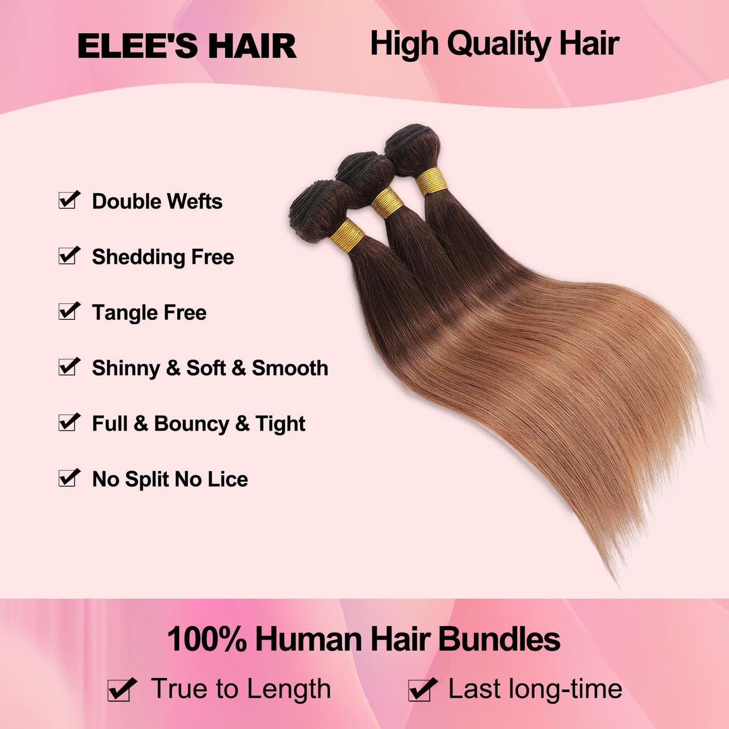 10  12  14  Ombre Straight Hair 3 Bundles 300g 100% Unprocessed Virgin Brazilian Remy Hair 12A Straight Human Hair Bundles 2 Ton