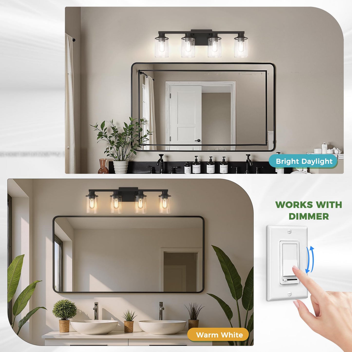 Doresshop Bathroom Light Fixtures  4-Light Matte Black Bathroom Lighting Fixtures Over Mirror With Clear Glass Shade  Vanity Lights For Hallway Living Room Bedroom