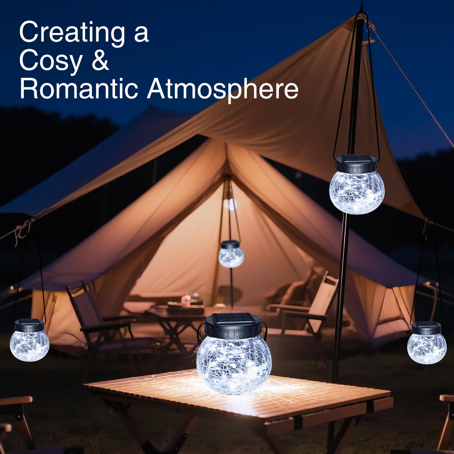 Kolpop Solar Lanterns Outdoor Waterproof 6 Pack  Hanging Solar Lights With 30 Led   ed Glass Hanging Globes For Garden Patio Fence Yard Christmas Tree Decoration  Cold White