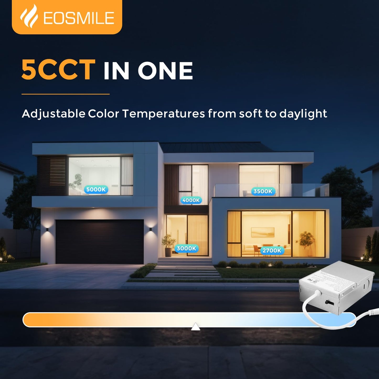 Eosmile 12 Pack  Black Recessed Lighting With 4 Inch Night Light Canless Ultra Thin Wafer Downlight Pot Indoor Exterior Soffit 2700K-5000K Selectable  9W  120V  750Lm  Dimmable  Etl Fcc