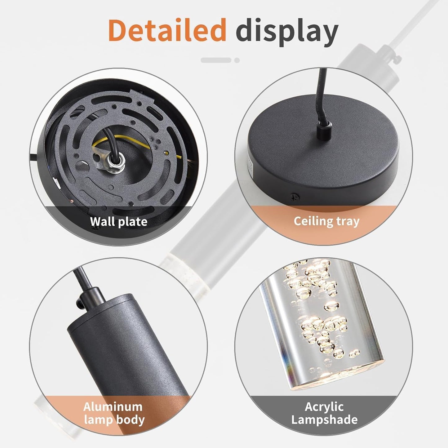 2 Pack Modern Pendant Lights  Mini Chandelier Bubble Acrylic Pendant Lighting For Kitchen Island  3 Color 3000K/4500K/6500K  Black Led Ceiling Hanging Light For Bathroom  Dining Room  Bedroom