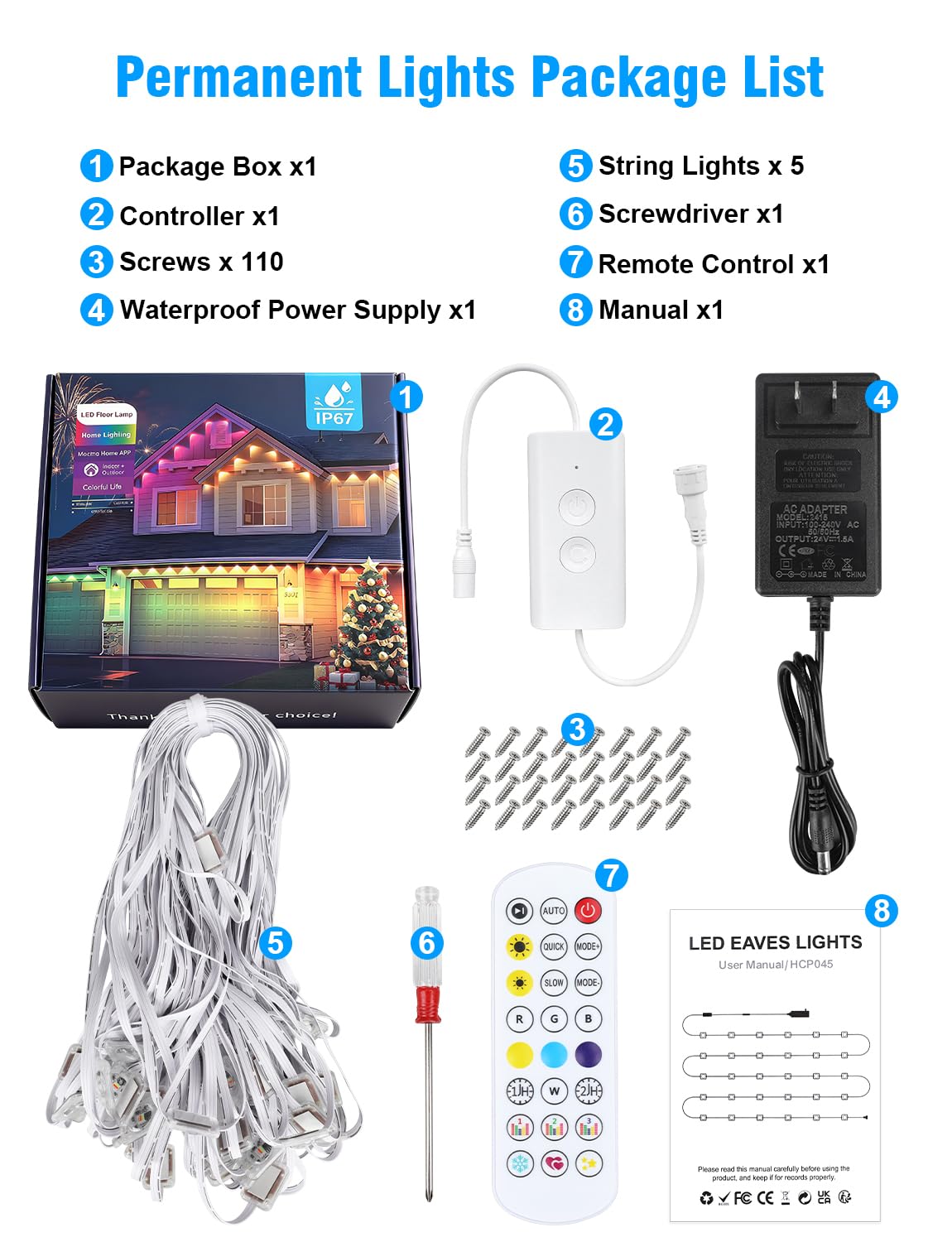 Permanent Outdoor Lights 246Ft With 90 Rgbic Led Smart Led Lights  App/Remote Control Ip68 Waterproof For Holiday Decor  50 Scene Modes  Diy Lights Lighting Timing For Christmas Halloween Party M2