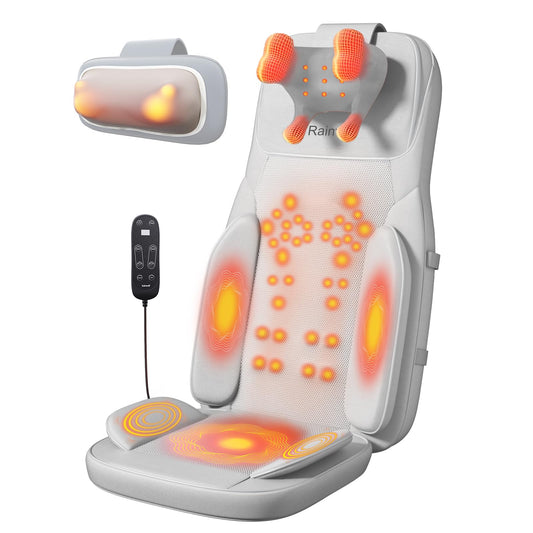 Rainwolf Shiatsu Neck and Back Massage Cushion with Heat - 4D Deep Tissue Kneading Full-Back Massager for Relief Stress, Adjustable Intensity & Height, for Office Chair & Home