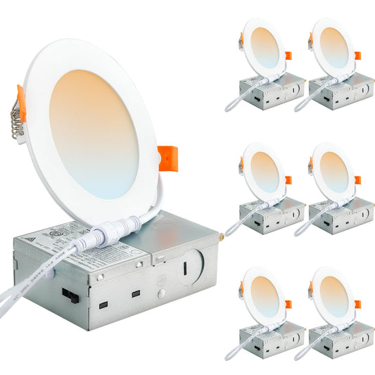Dllt Led Recessed Lighting 4 Inch: 6 Pack Slim Led Recessed Ceiling Light For Kitchen - 5Cct Dimmable Canless Wafer Downlight For Living Room - 900Lm Brightness 9W Can Lights For Bedroom Etl Fcc