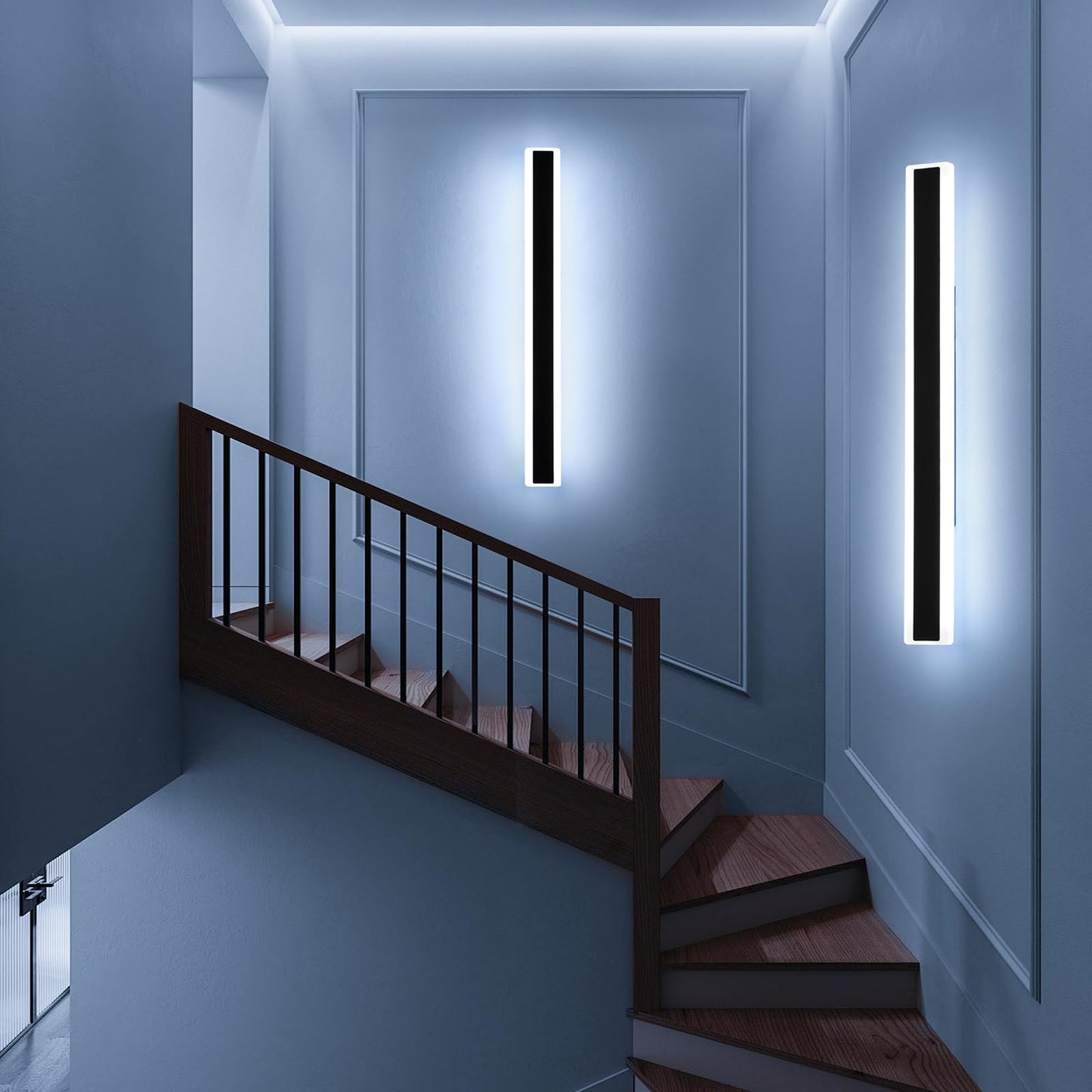 Mikeru 2Pack 39.3Inch Long Led Wall Light  6000K Cool White Modern Outdoor Wall Light Ip65 Waterproof Black Acrylic Porch Exterior Lighting Fixtures  Exterior Wall Mount Lights