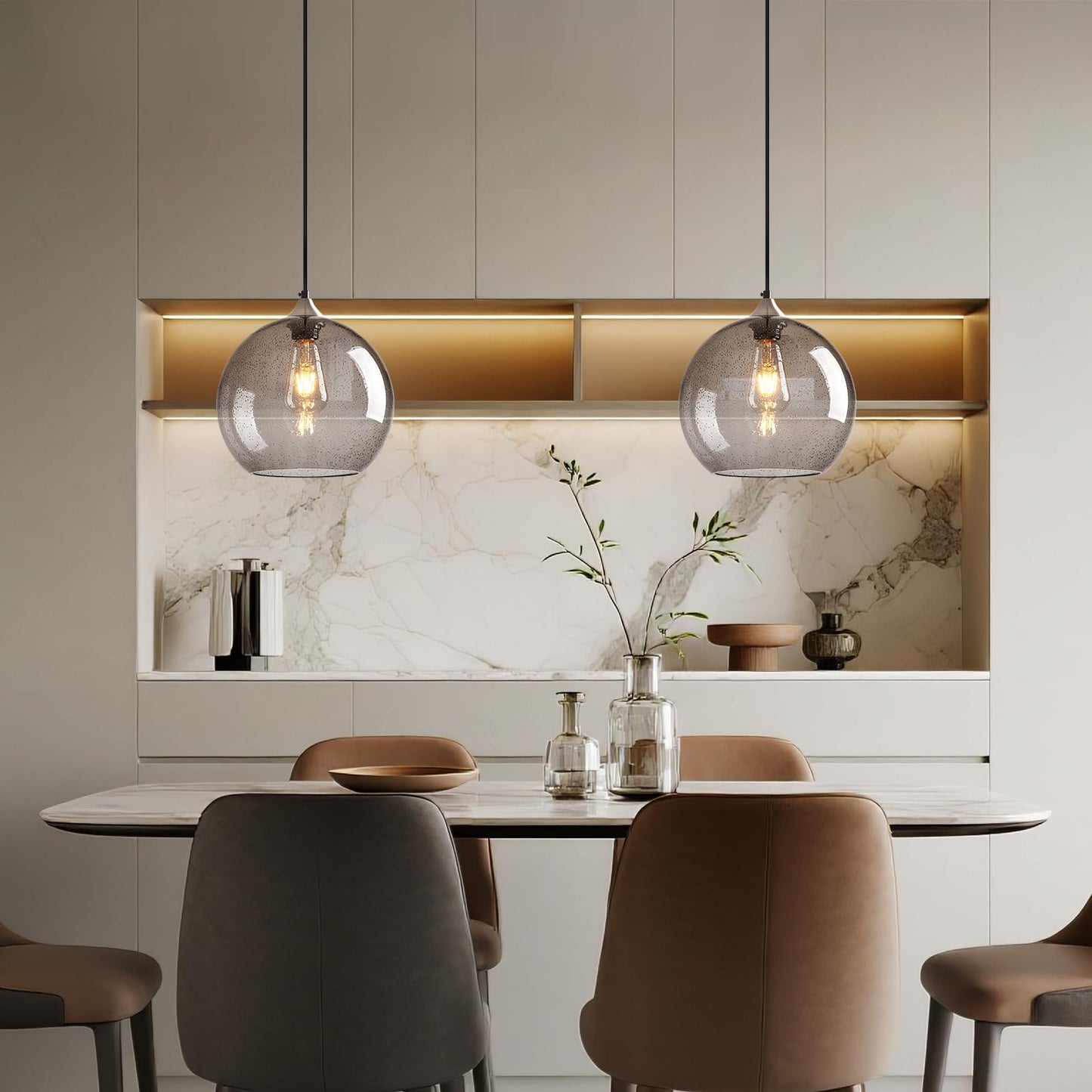 Lbsqj Light Grey Glass Pendant Lights Kitchen Island Globe Pendant Light Fixtures Modern Pendant Lighting For Bedroom Living Dining Room Light Fixture (9.84 In  2 Pack)