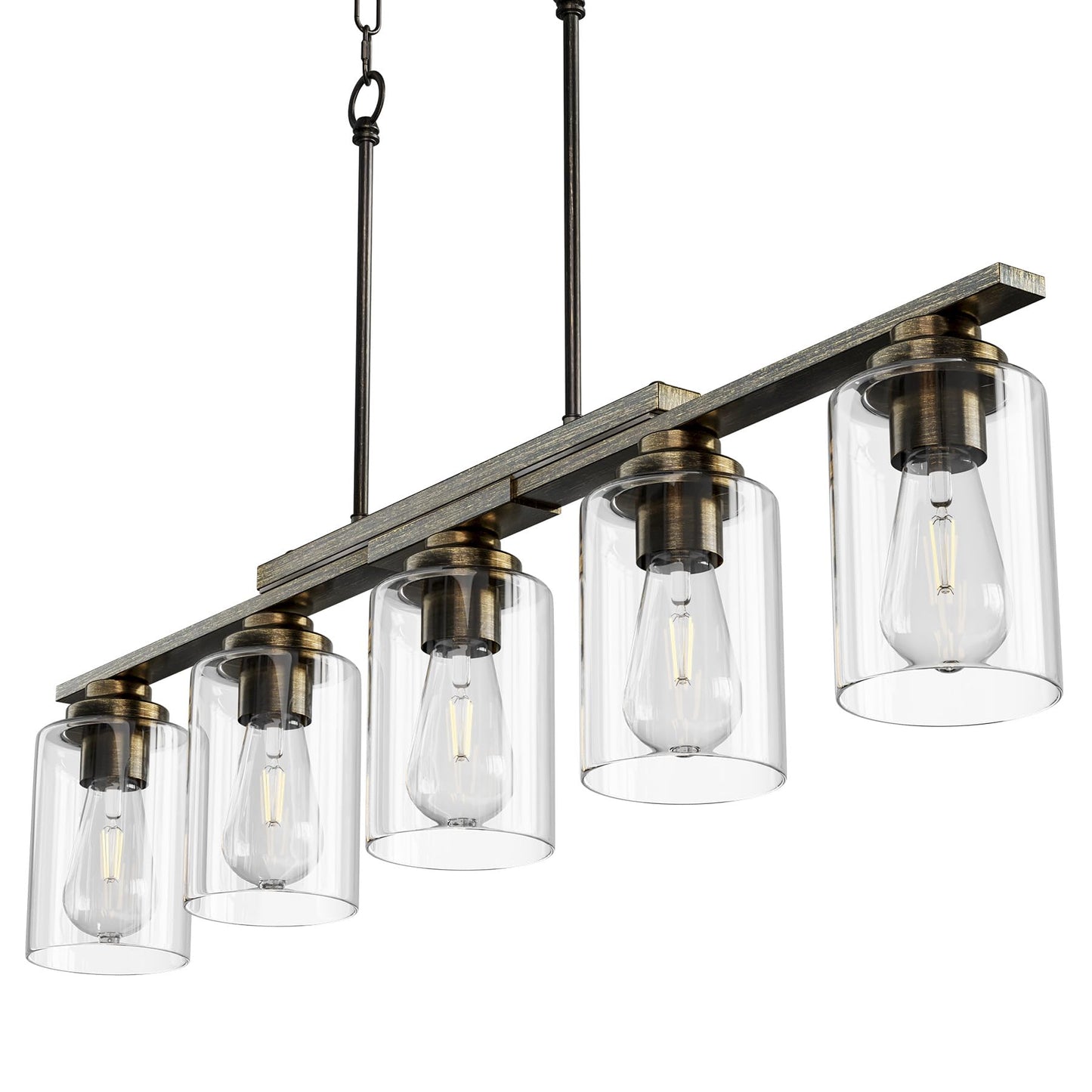 Vonluce Kitchen Island Lighting  5-Light Dining Room Light Fixture Over Table With Glass Shade And Adjustable Rods  Farmhouse Linear Chandelier For Kitchen Living Room  Antique Black  Etl Certificated