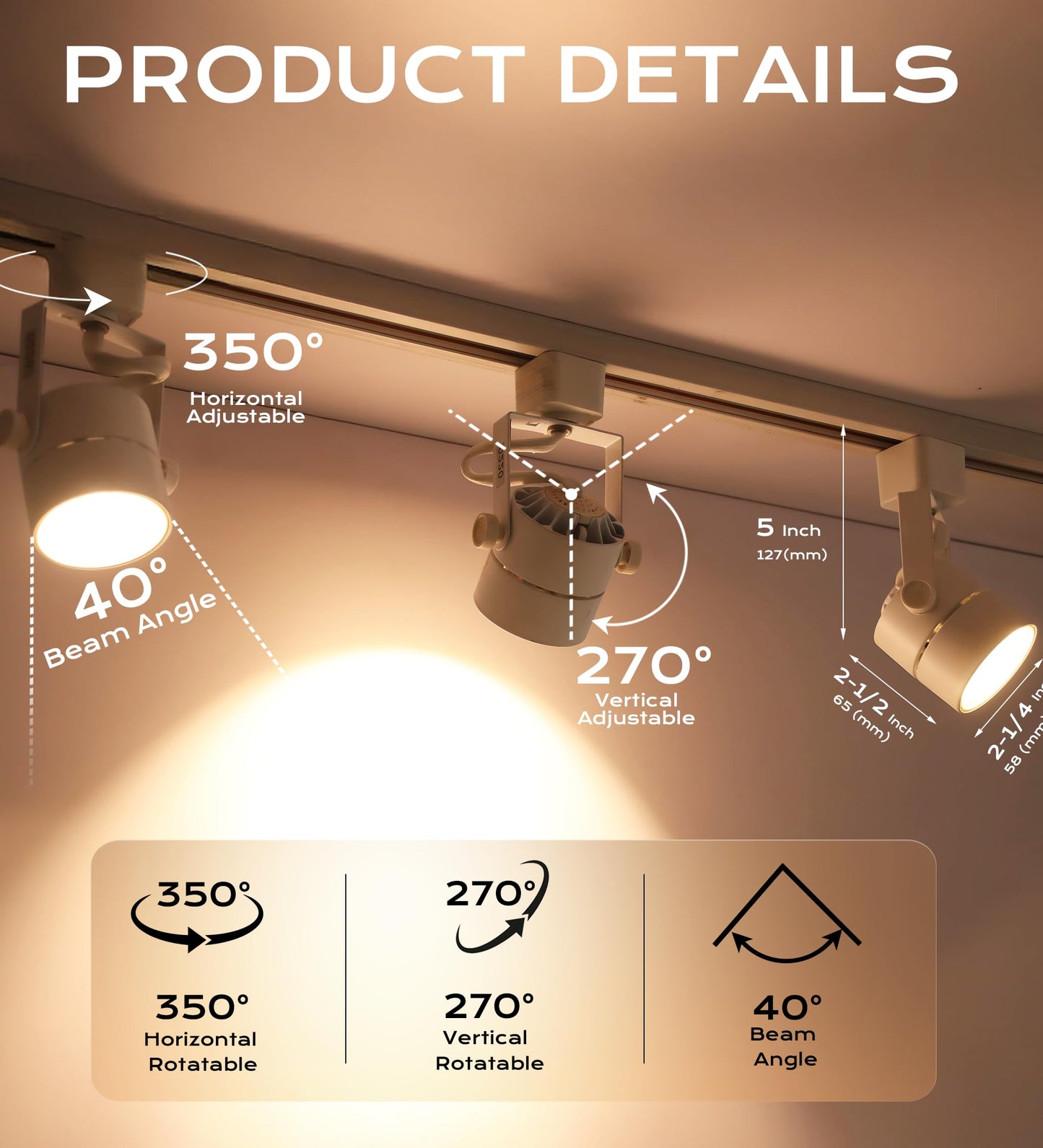 CLOUDY BAY LED Track Light Head, 8W 4000K Cool White, Dimmable, Adjustable Tilt, 6 Pack, Aluminum Finish
