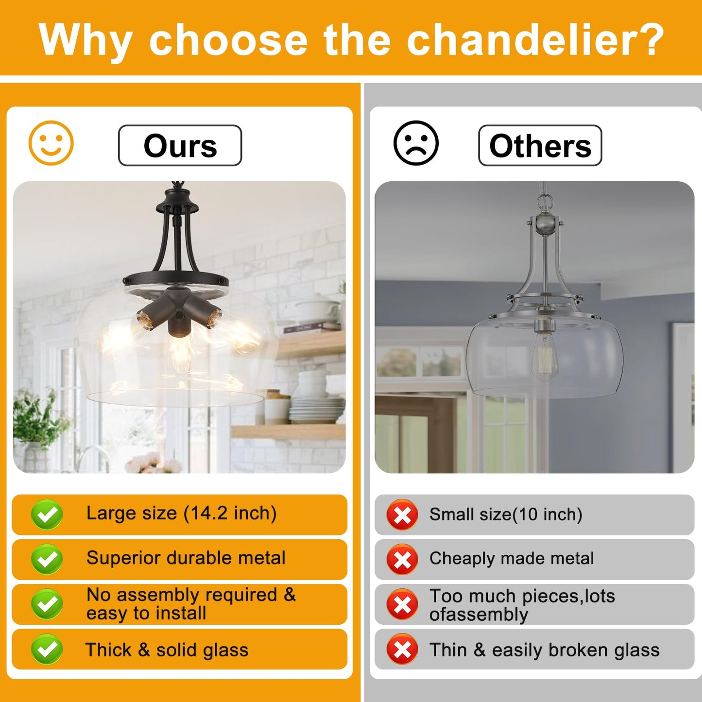 14.2 Black Chandelier  3-Light Modern Ceiling Pendant Light Fixtures  Farmhouse Dining Room Light Fixtures Over Table  Industrial Pendant Lights Kitchen Island For Bedroom  Hallway  Foyer  Entryway