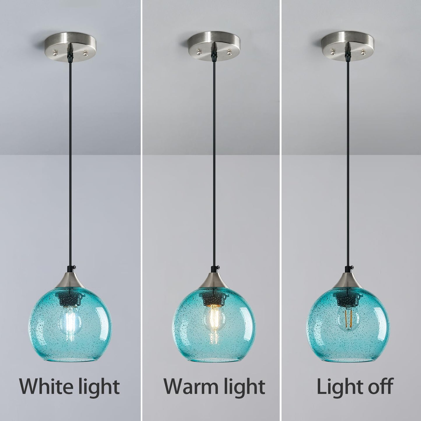 Lbsqj Light Blue Glass Pendant Lights Kitchen Island Globe Pendant Light Fixtures Modern Pendant Lighting For Bedroom Living Dining Room Light Fixture (5.9 In  1 Pack)
