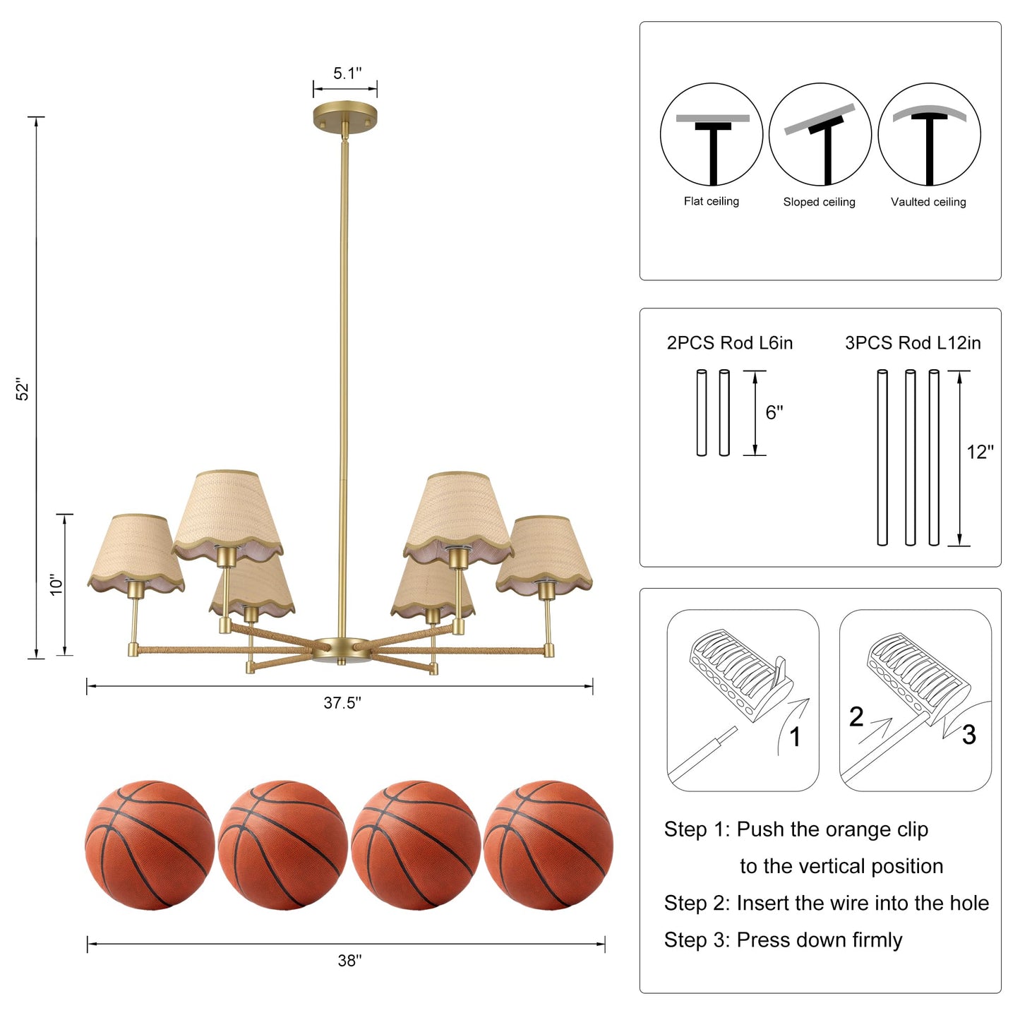 Zxfdwb Farmhouse Rattan Chandelier Light Fixture  6-Light Boho Chandeliers For Dining Room  Adjustable Rustic Pendant Light Large Modern Gold Hanging Lighting For Kitchen Island  Living Room