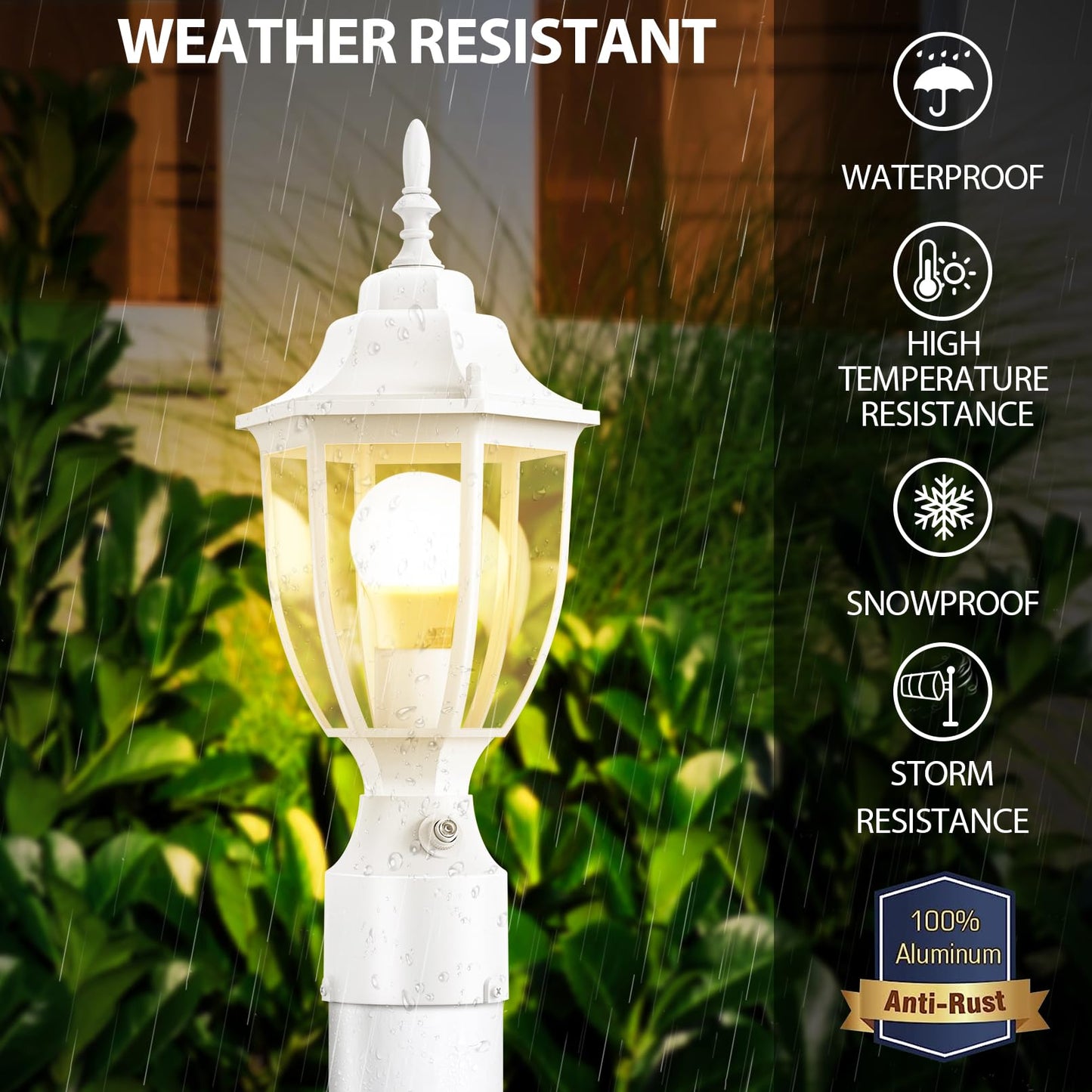 Lamomo Dusk To Dawn Outdoor Post Lights  Waterproof Aluminum White Lamp Post Light Fixture  Lamp Posts Outdoor Lighting Pole Lantern For Yard Patio Pathway Garden