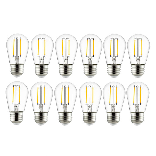 Sunlite LED S14 Filament String Light Bulb, 2W (25W Equivalent), 200 Lumens, Dimmable, 2700K Warm White, 12 Count, Medium