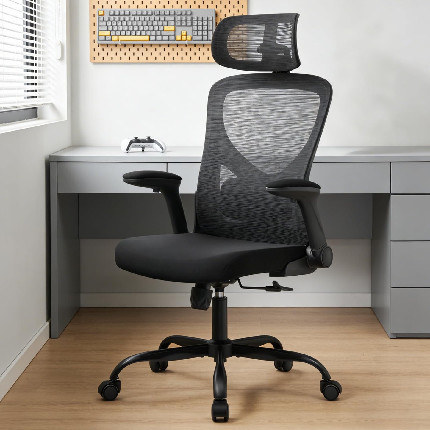 Morkprism Office Chair,Ergonomic Office Desk Chair with 2D Adjustable Lumbar Support,3D Headrest,2D Arms,330LBS High Back Mesh Computer Home Office Chairs Rolling Tilting Swivel Executive Chairs Black