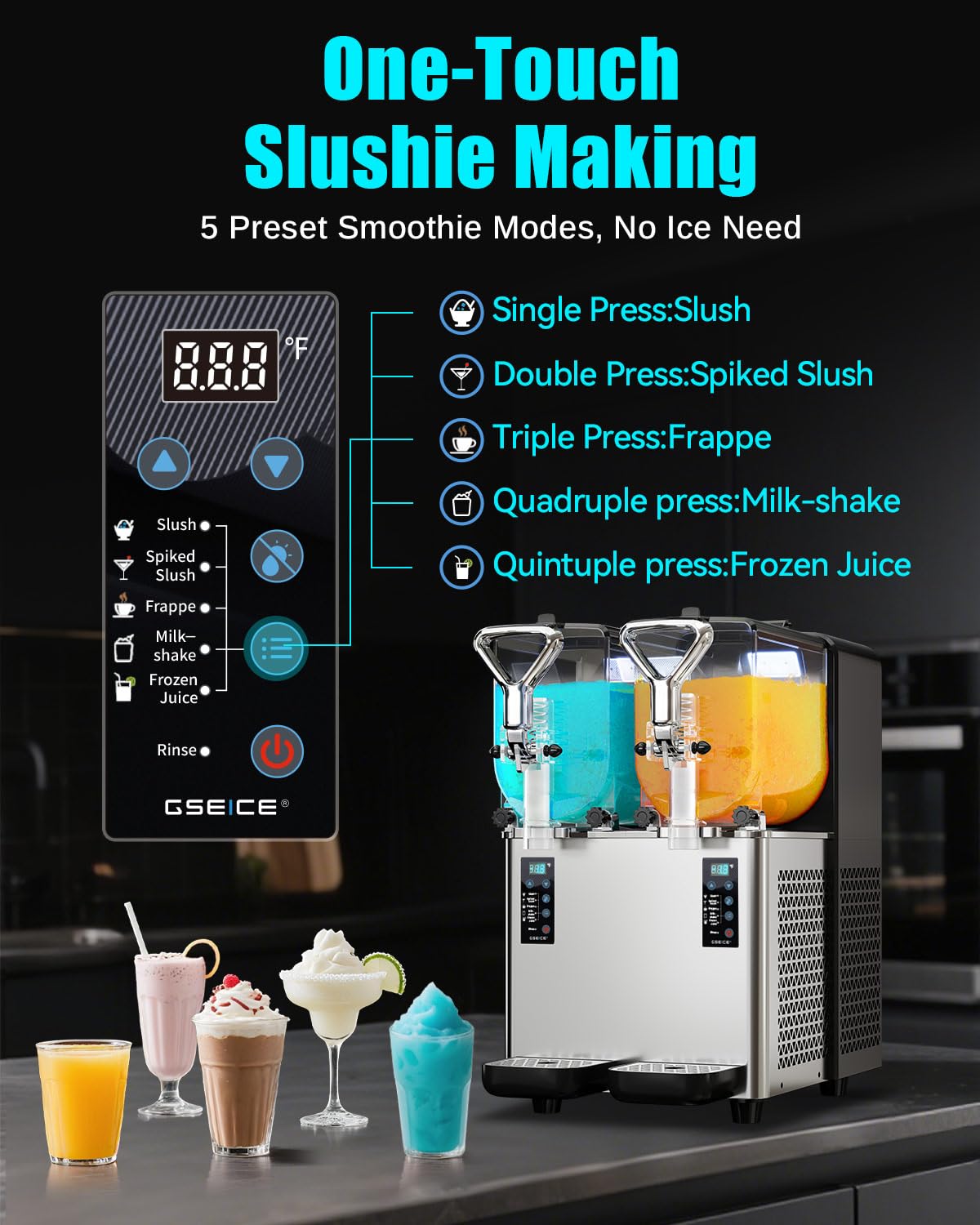 GSEICE Slushy Machine for Home, 1.6 Gallons Slushie Machine for Commercial & Home Use, 500W High Power Ice-Free Margarita Machine for Parties/Bars, Frozen Drink Machine with Quick Cooling System