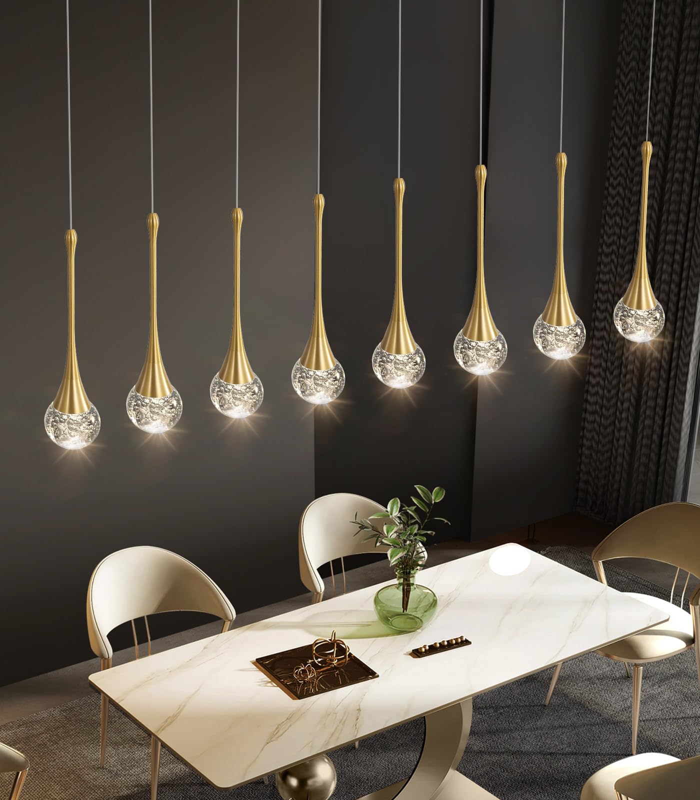 8 Light Modern Glam Crystal Rectangular Chandelier For High Ceiling Led Dimmable Ceiling Pendant Light Kitchen Island Staircase Foyer Enterway Living Room Chandelier Lighting Antique Gold