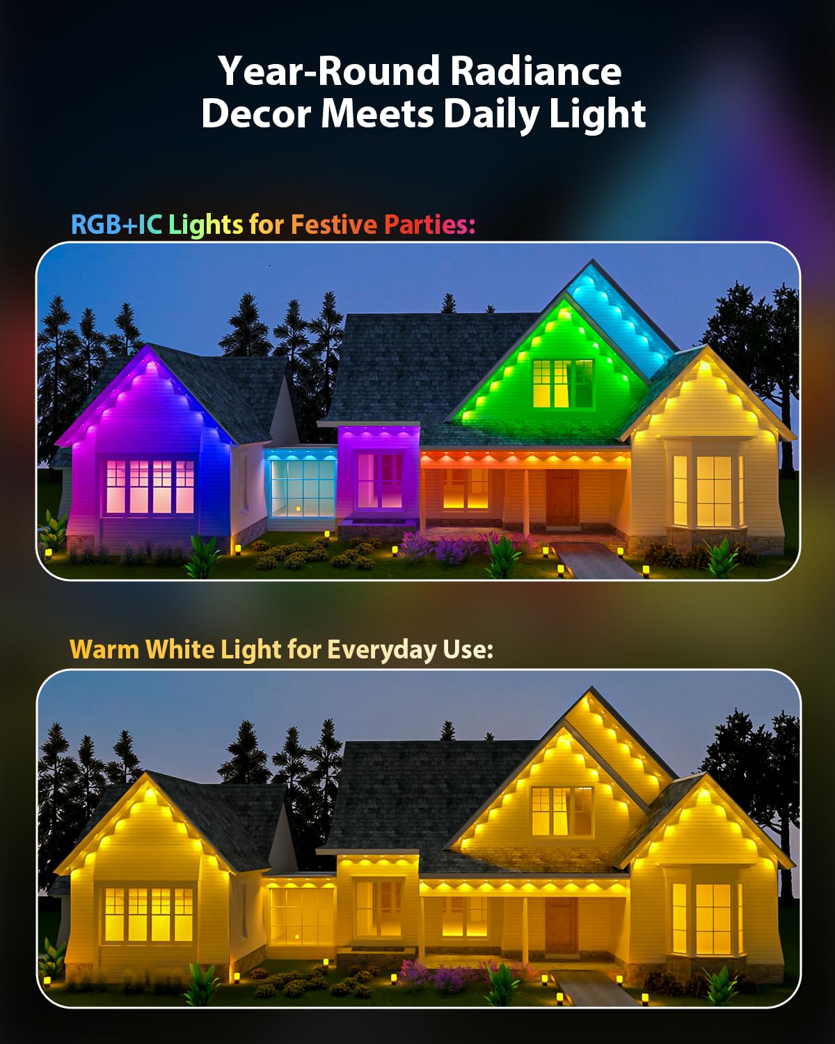 Tropwellhouse Permanent Outdoor Light Pro  200Ft With 144 Rgb+Ic Led Lights  90 Scene Modes  Ai Light Design  Ip67 Waterproof For Halloween Christmas Decor And Daily Lighting  Work With Alexa  Google