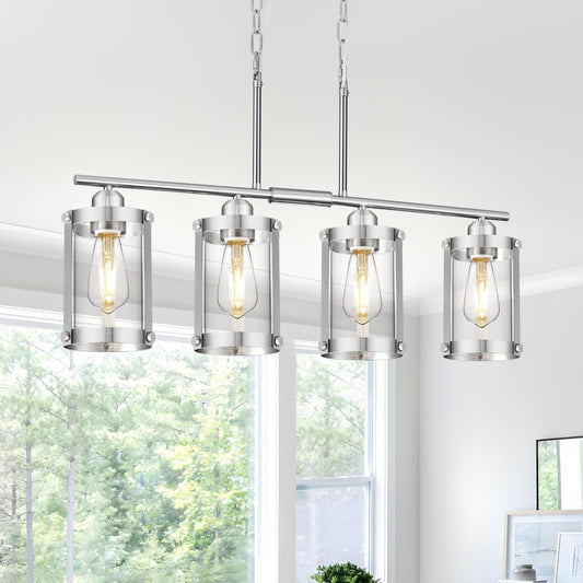 Osimir 4-Light Kitchen Island Lighting  Brushed Nickel Linear Dining Room Light Fixtures With Clear Glass  Modern Industrial Chandelier Pendant Light For Kitchen Island Dining Room  Os-3014-4Isbn