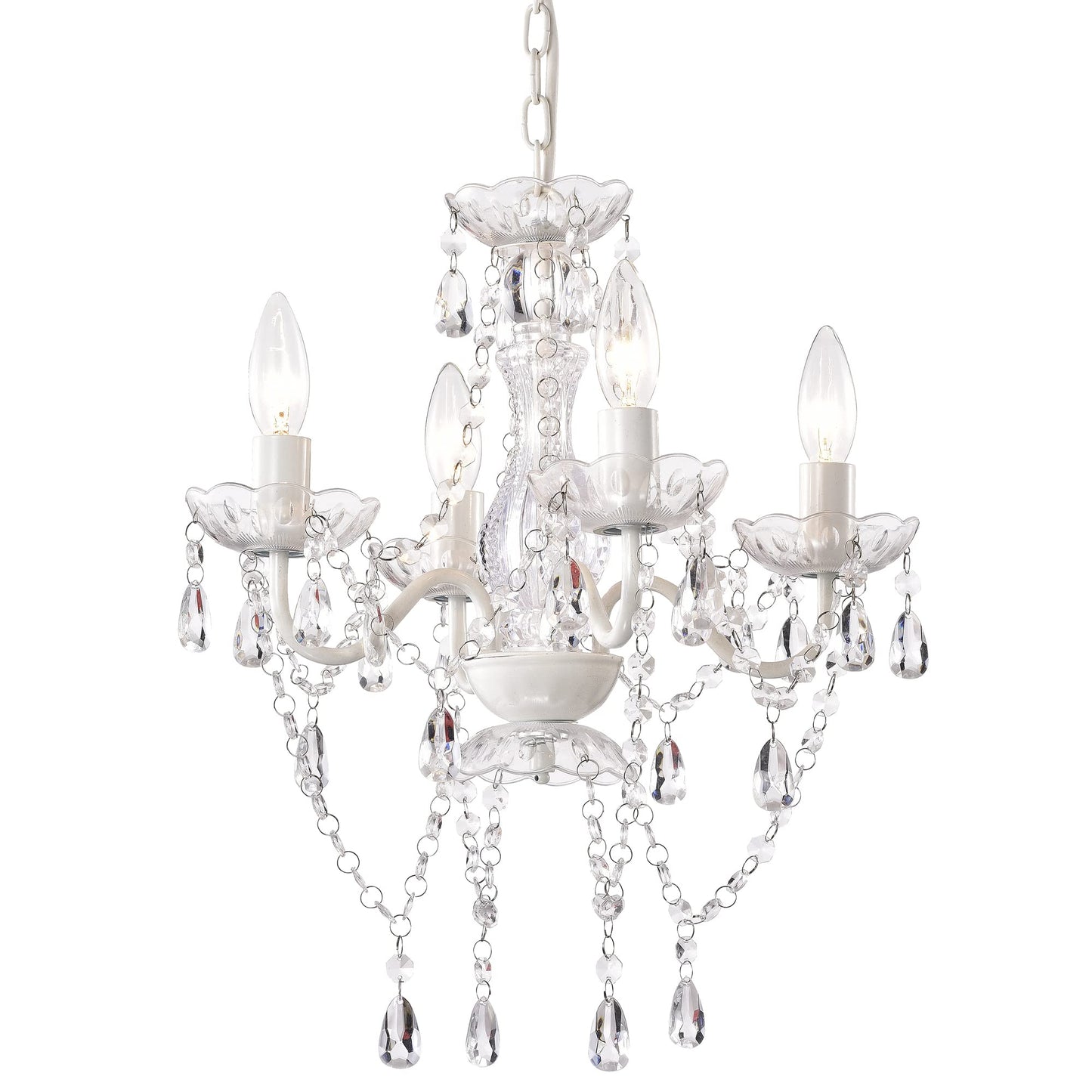 LaLuLa White Mini Crystal Chandelier, 4 Light Metal Pendant Light, Small Size