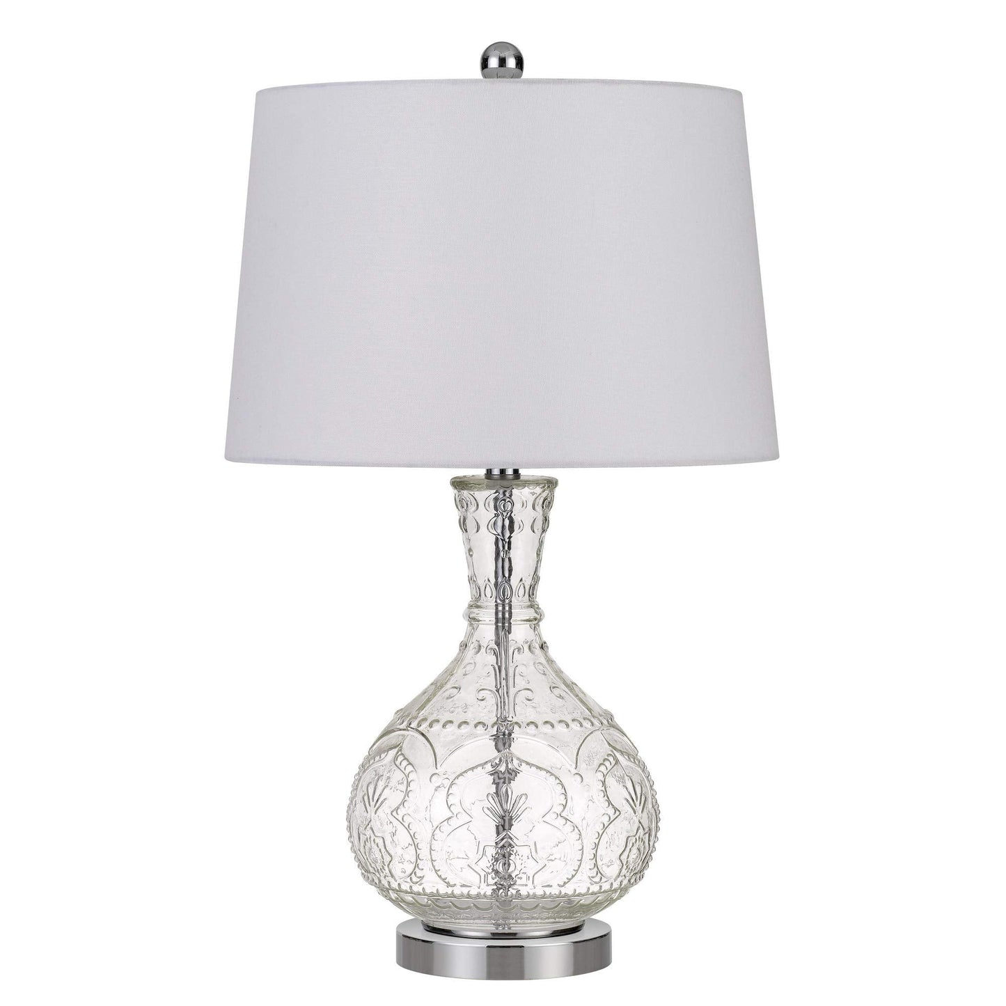Benzara BM233332 Table Lamp, 150 Watt, Textured Glass Base, White and Clear