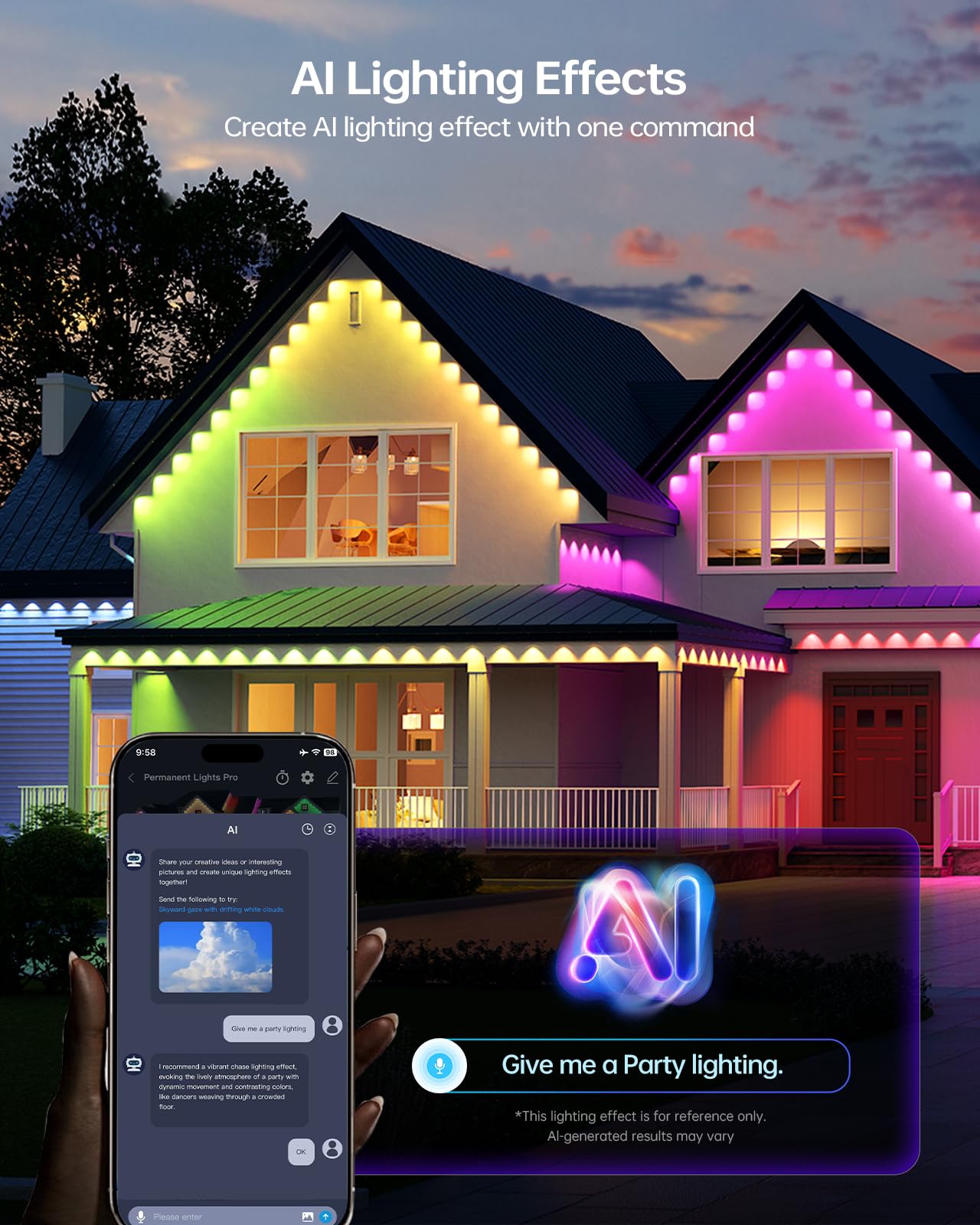 Asahom Ai Permanent Outdoor Lights S107B  100Ft With 72 Rgbcw Led Lights And Dual Output  30 000 Lighting Effect Combination  Ip67 Waterproof For House Halloween Christmas And Daily Decoration  White