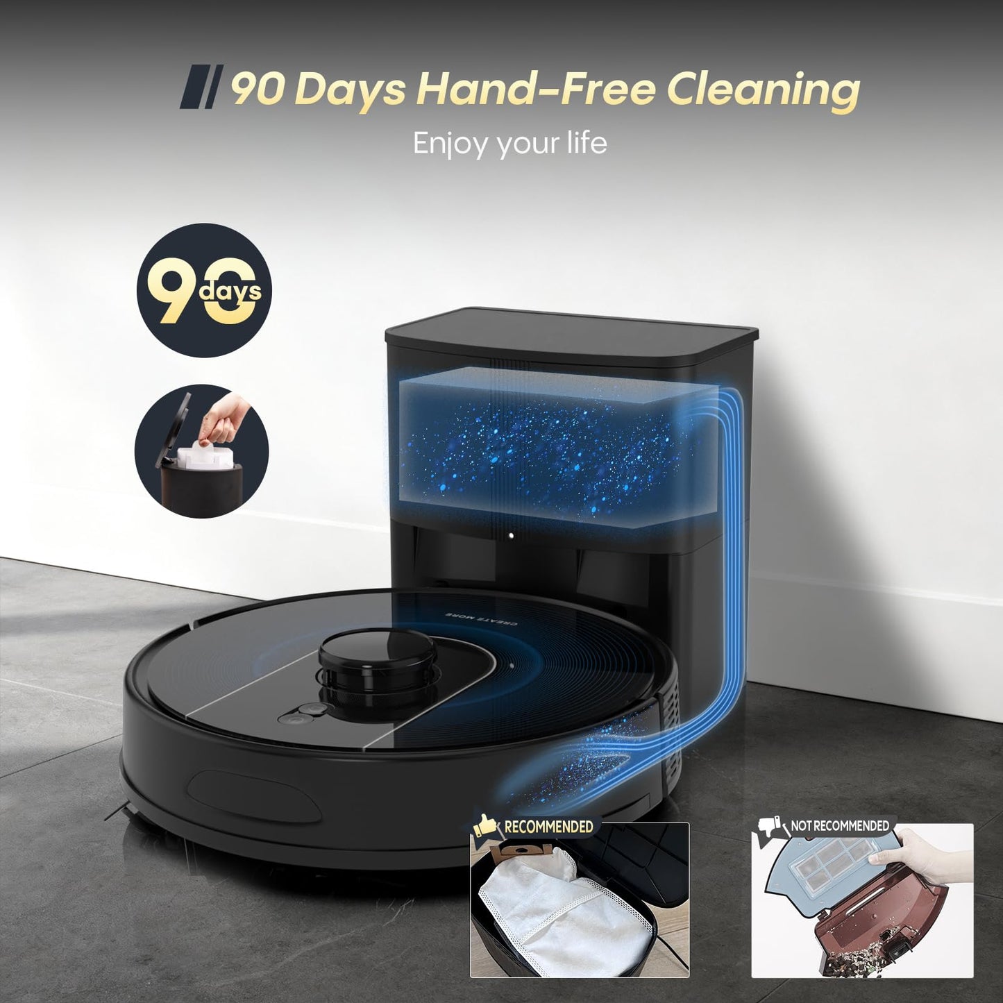 Bagotte Robot Vacuum and Mop, Robot Vacuum Self Emptying, 6000Pa Powerful Suction, 90-Day Hands-Free, Advanced Smart Mapping, LiDAR Navigation Robotic Vacuum for Pet Hair, Dust, Carpet, WiFi/App/Alexa