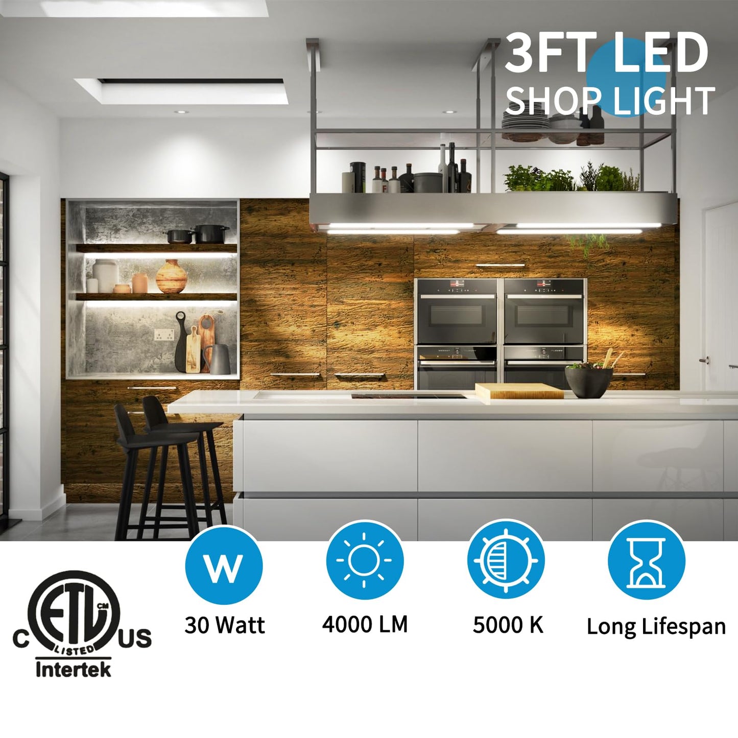 SHOPLED LED Shop Light Fixture, 27W 3510LM, 5000K Daylight, V Shape, 3FT, 4 Pack, Aluminum