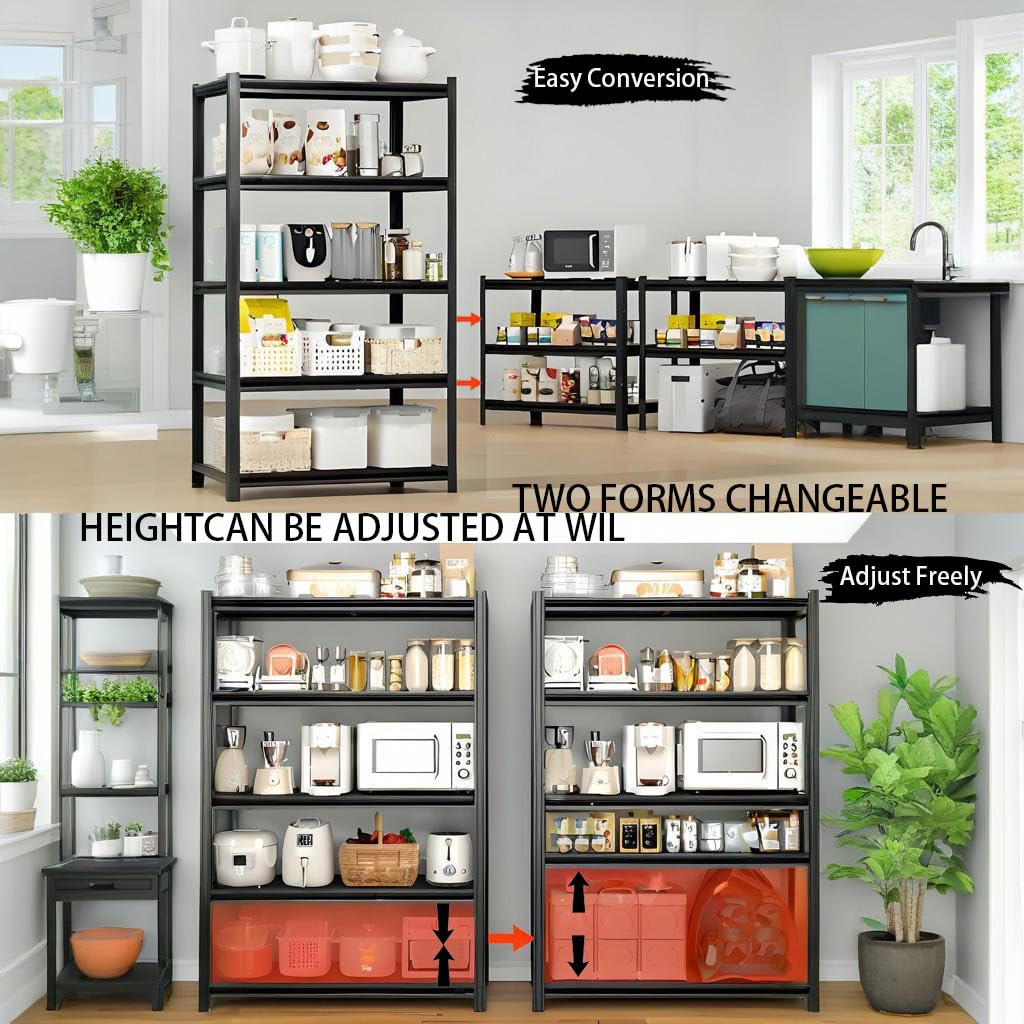 Darubtes Industrial Storage Rack,Heavy-Duty Steel Shelving Unit,Multi-Purpose Garage Organization System Black 72" H x 62" W x 23.5" D 5-Tier