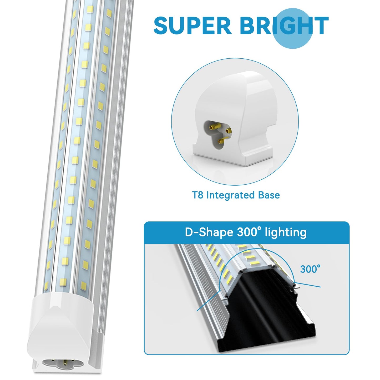 SHOPLED LED Shop Light 4FT, 45W, 5850LM, 6000K, D-Shaped, Aluminum, 12-Pack
