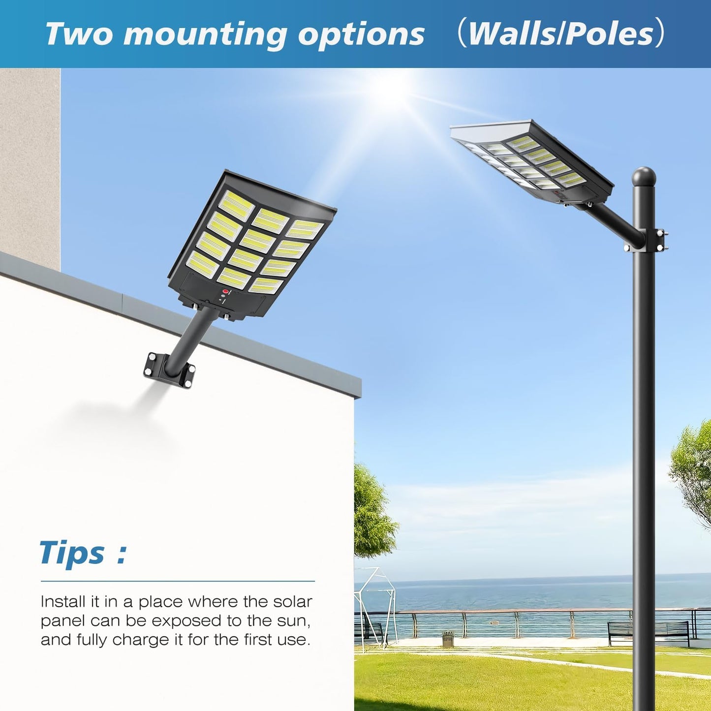5000W Solar Street Lights Outdoor Commercial  6500K Wide Angle Motion Sensor Led Flood Light With Remote  Solar Lights Ip66 Waterproof Dusk To Dawn Lighting For Parking Lot Yard Driveway (4 Pack)