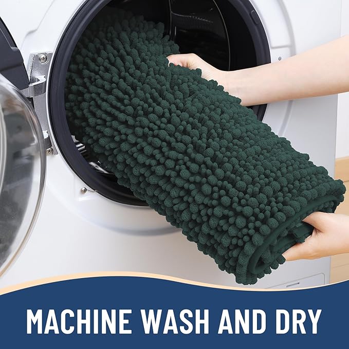 Arotive Luxury Chenille Bathroom Rug Mat, Extra Soft Thick Absorbent Shaggy Bath Rugs, Non-Slip Machine Wash Dry, Plush Bath Mats for Bathroom, Shower and Tub, 44x32, Dark Green