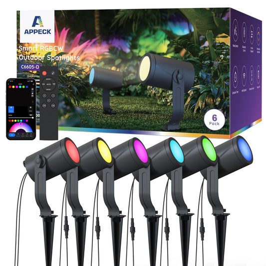 Appeck Smart Landscape Lighting Kit 36W  Rgbcw Smart Landscape Lights 6 Pack  Ip65 Waterproof Outdoor Spotlights  Alexa/Google Assistant Compatible  For Garden Pathway Yard Holiday Decor