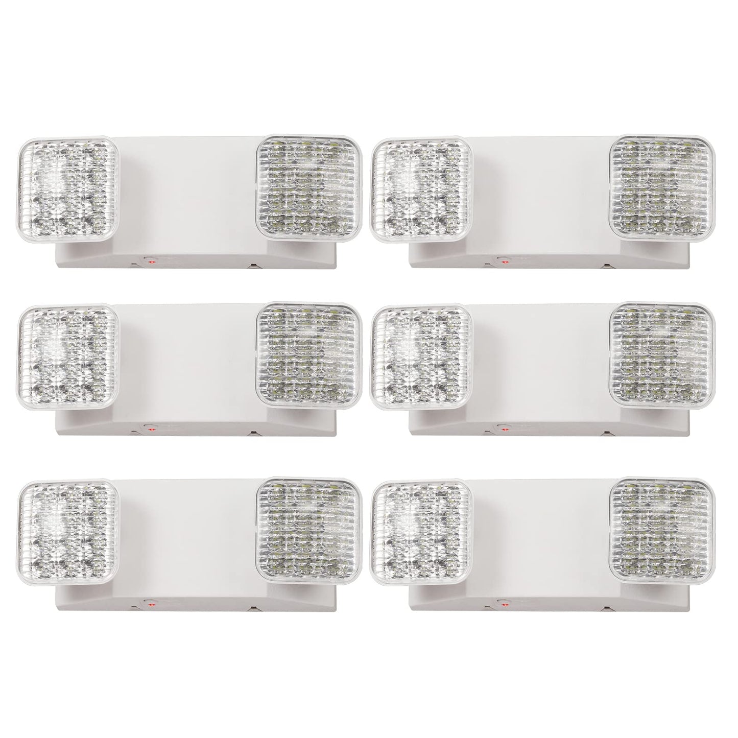 Gzruiyang Emergency Lights With Battery Backup  Led Commercial Emergency Lighting Fixtures Two Head Adjustable  Ul 924 Certified  Hardwired Emergency Exit Light For Business - 6 Pack(White)