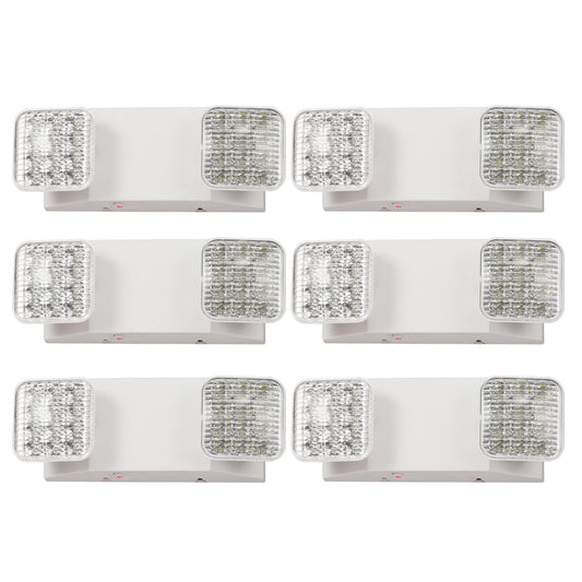 Gzruiyang Emergency Lights With Battery Backup  Led Commercial Emergency Lighting Fixtures Two Head Adjustable  Ul 924 Certified  Hardwired Emergency Exit Light For Business - 6 Pack(White)