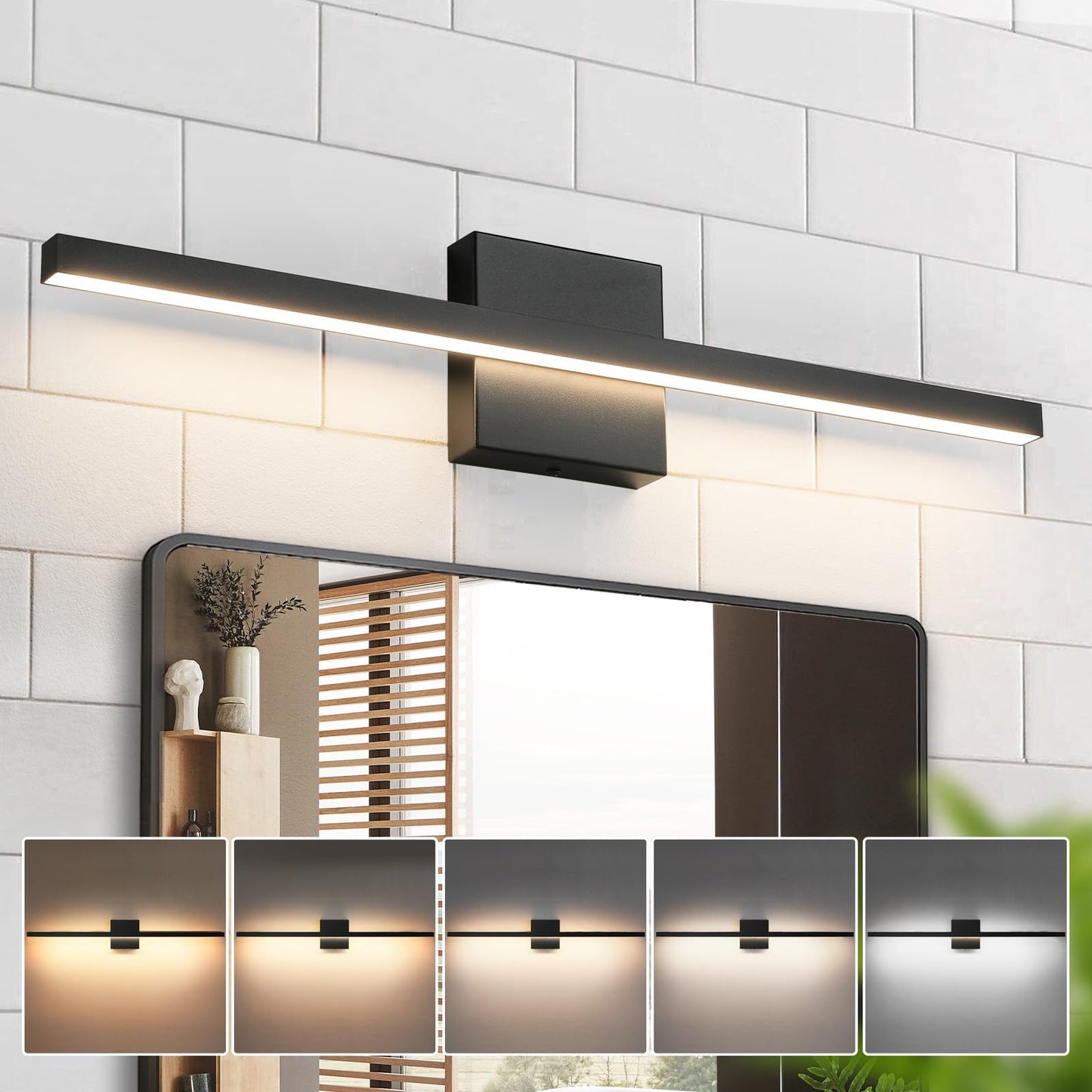 Epinl Black Vanity Light Fixtures For Bathroom - 23.6 Inch Dimmable Modern Bathroom Light Fixture Over Mirror 5Cct Adjustable Wall Sconce Lighting Fixture Led Vanity Lights Bar