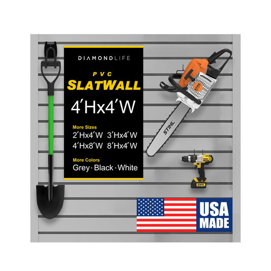 Heavy Duty 4x4 PVC Garage Slatwall Storage System (with Endcaps & Screws) - Modular Slat Wall Paneling for Garage Wall Organizer - Interlocking Slatwall Panels for Home & Commercial Use (Grey)