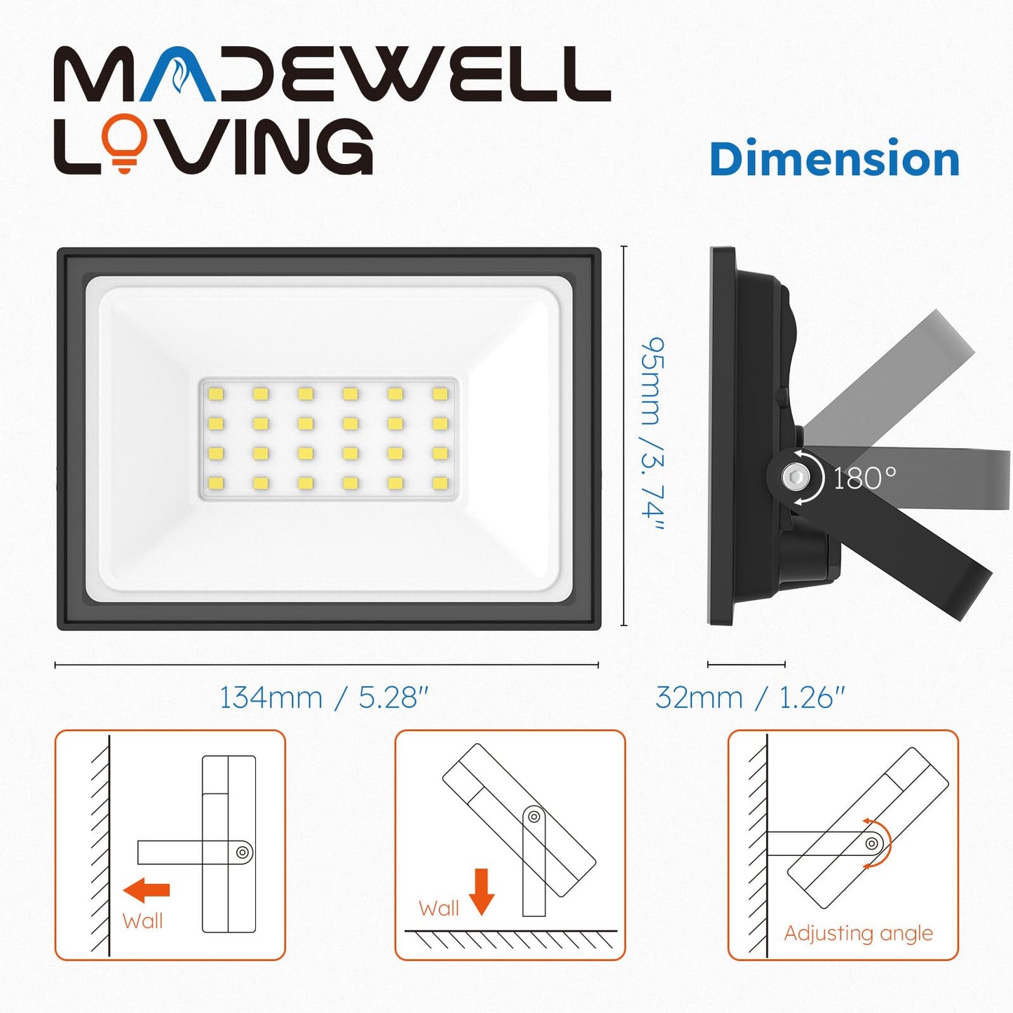 Madewell Living 10-Pack 50W Led Flood Lights Outdoor - 9000 Lumens Super Bright Security Lighting  Ip66 Waterproof  5000K Daylight - Energy-Efficient Outdoor Lights For Garage  Garden  Lawn  Backyard