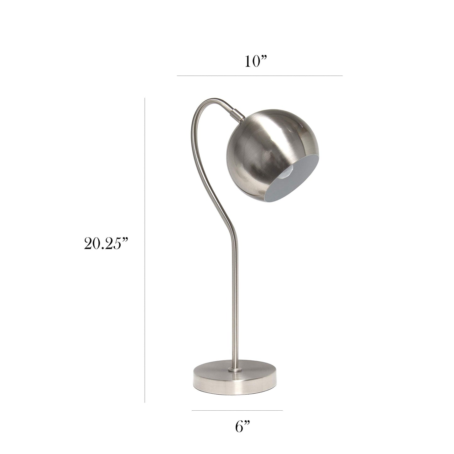 Elegant Designs LT1061-BSN Modern Metal Half Moon Table Lamp 20in Brushed Nickel for Home Décor, Bedroom, Office, Living Room