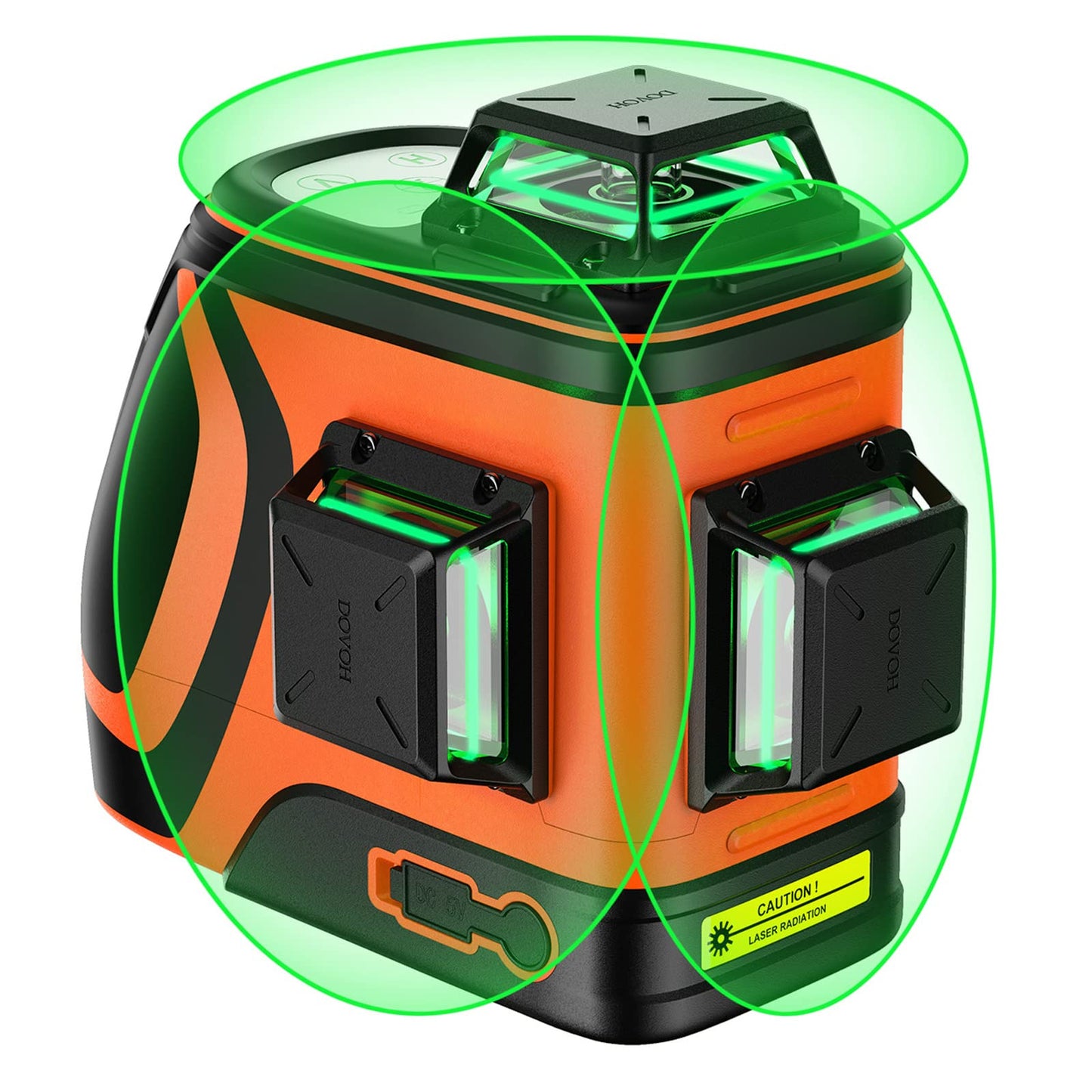 DOVOH High Visibility Laser Level Outdoor: Heavy Duty 3D Laser Level 360 Self Leveling Up To 197ft Long Range for Construction Tiling Framing 12 Line Green Beam, H3-360G