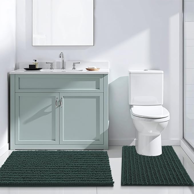 Arotive Luxury Chenille Bathroom Rug Mat, Extra Soft Thick Absorbent Shaggy Bath Rugs, Non-Slip Machine Wash Dry, Plush Bath Mats for Bathroom, Shower and Tub, 54x24, Dark Green