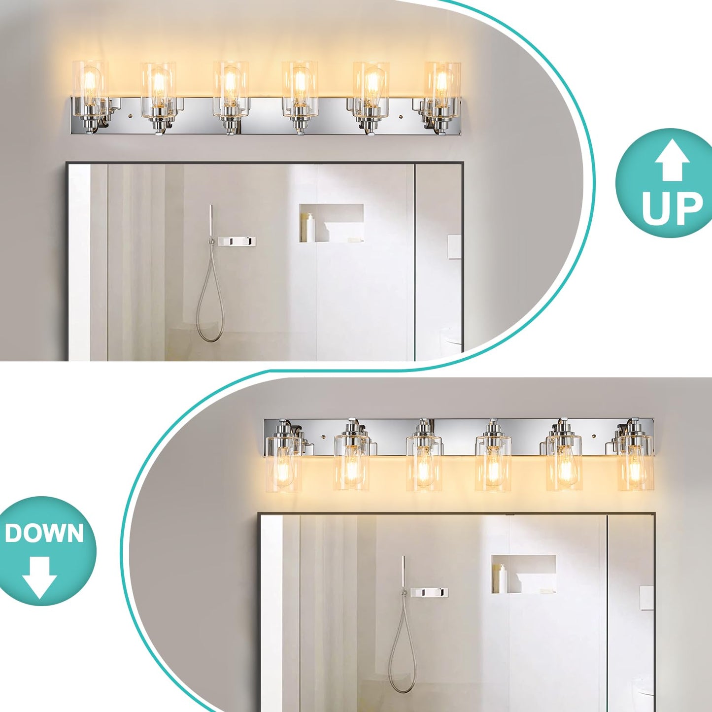 Alaislyc 6-Light Bathroom Light Fixtures Modern Chrome Vanity Lights For Bathroom Lighting Fixtures Over Mirror With Clear Glass Shade For Cabinet Mirror Bedroom Hallway
