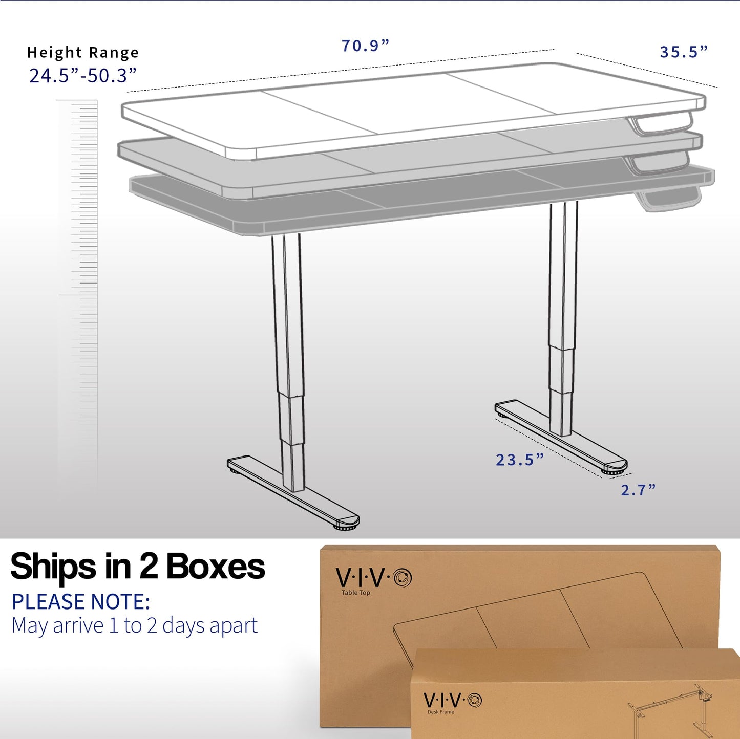 VIVO Electric 71 x 36 in Dual Motor Sit Stand Desk, Memory Height Adjustment, 2B Series, Black Top Black Frame, DESK-KIT-2B7B-36