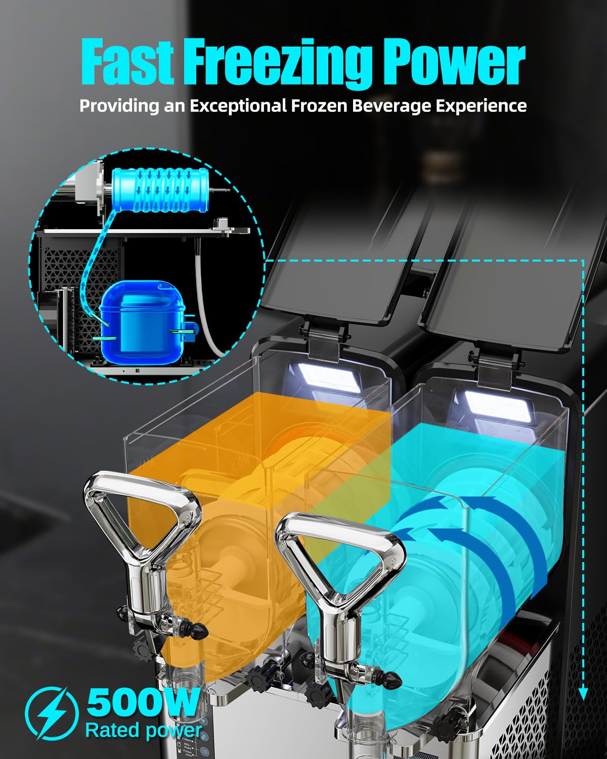 GSEICE Slushy Machine for Home, 1.6 Gallons Slushie Machine for Commercial & Home Use, 500W High Power Ice-Free Margarita Machine for Parties/Bars, Frozen Drink Machine with Quick Cooling System